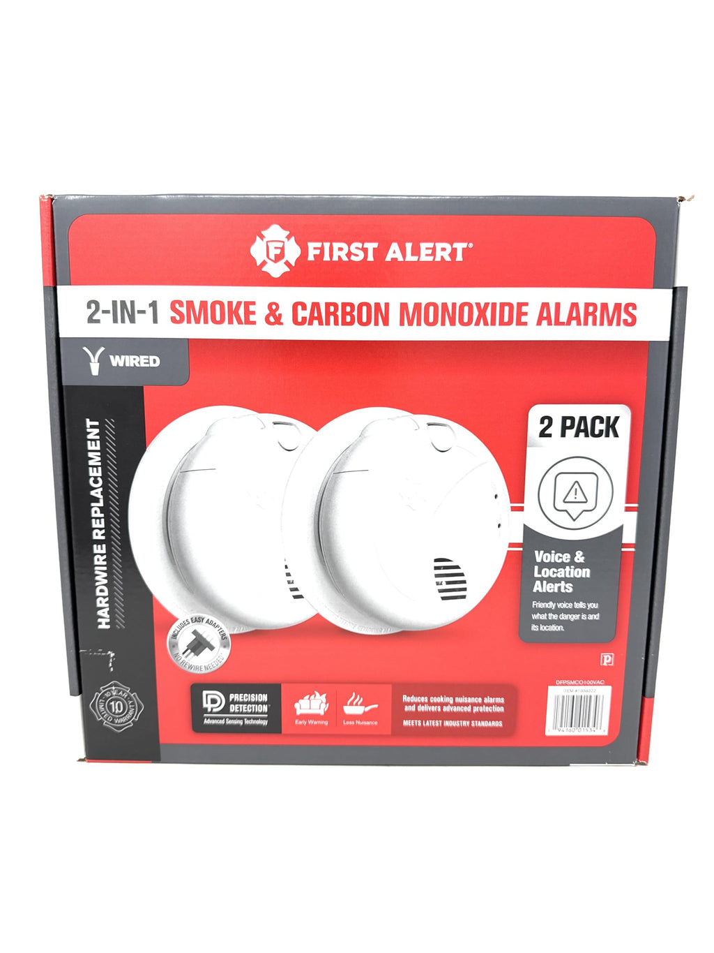 Combination Smoke & Carbon Monoxide Alarm, Hardwire Detector with Battery Backup, 2-Pack O497951