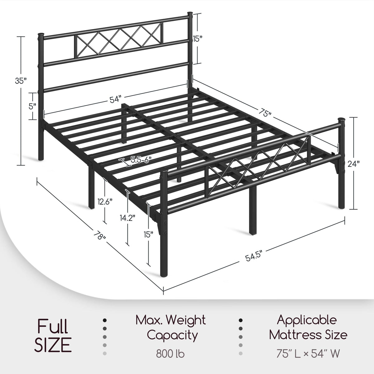 Black Full Metal Platform Bed Frame with Headboard S594949
