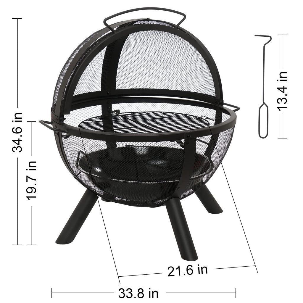 Black Round Fire Pit with BBQ Grill J2404