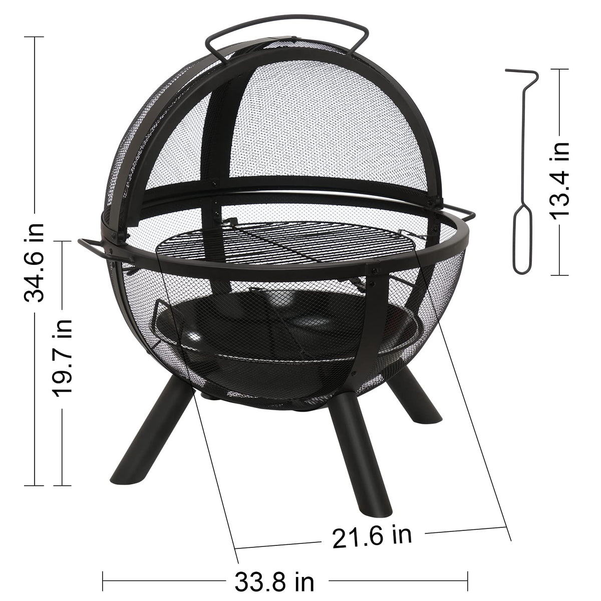 Black Round Fire Pit with BBQ Grill J2404