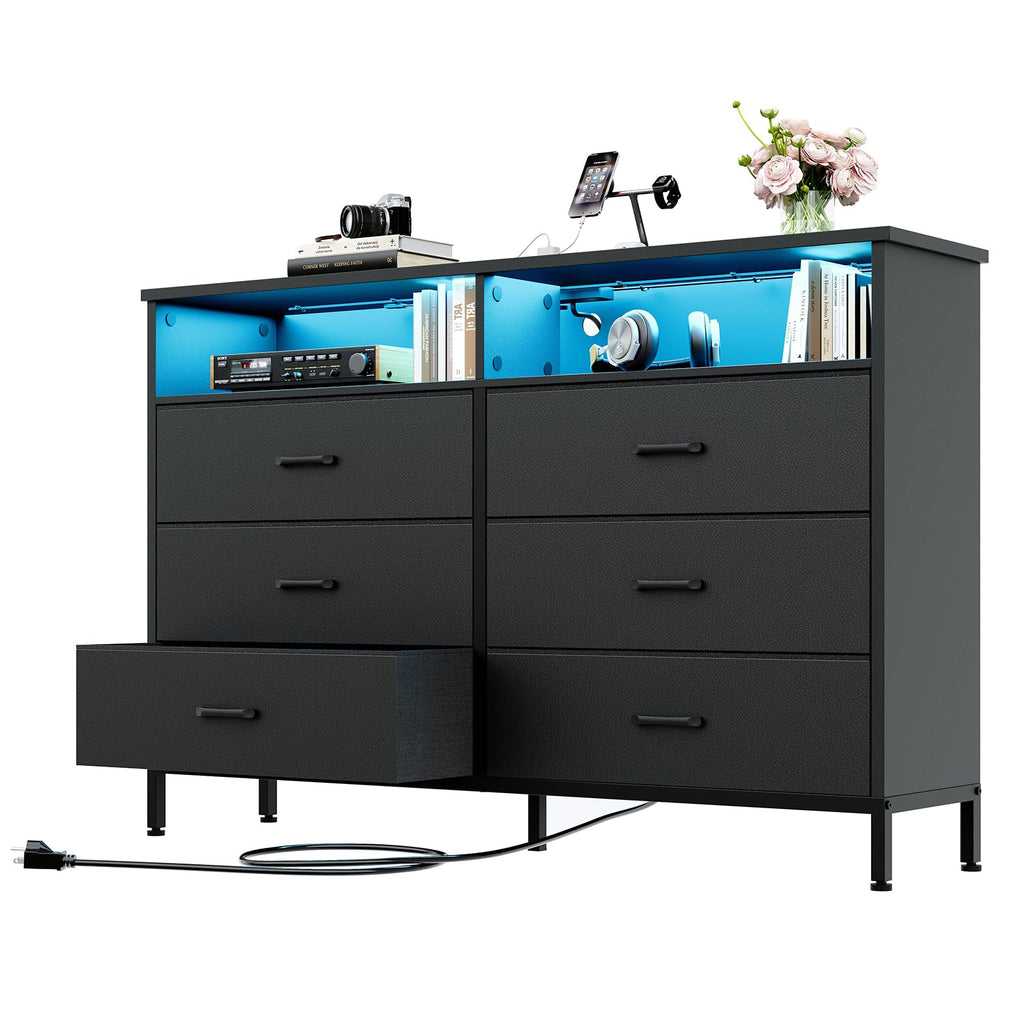 Black 6 Drawer Fabric Dresser S726