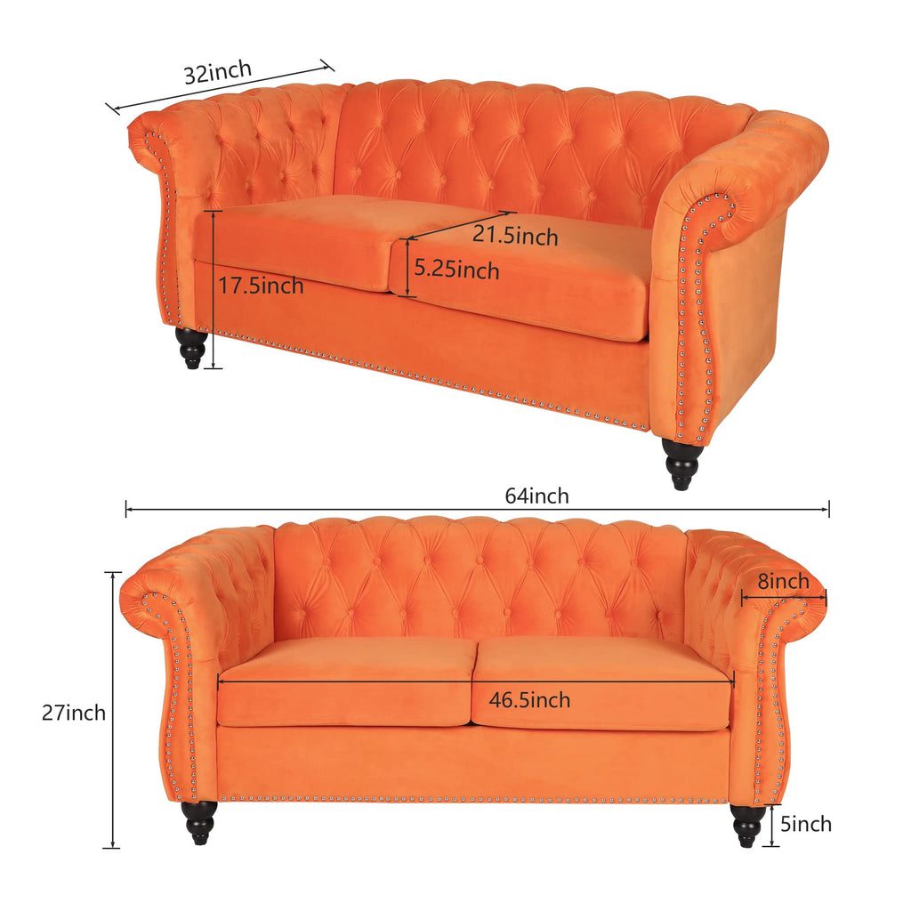 Orange Velvet 2 Seater Sofa Z694