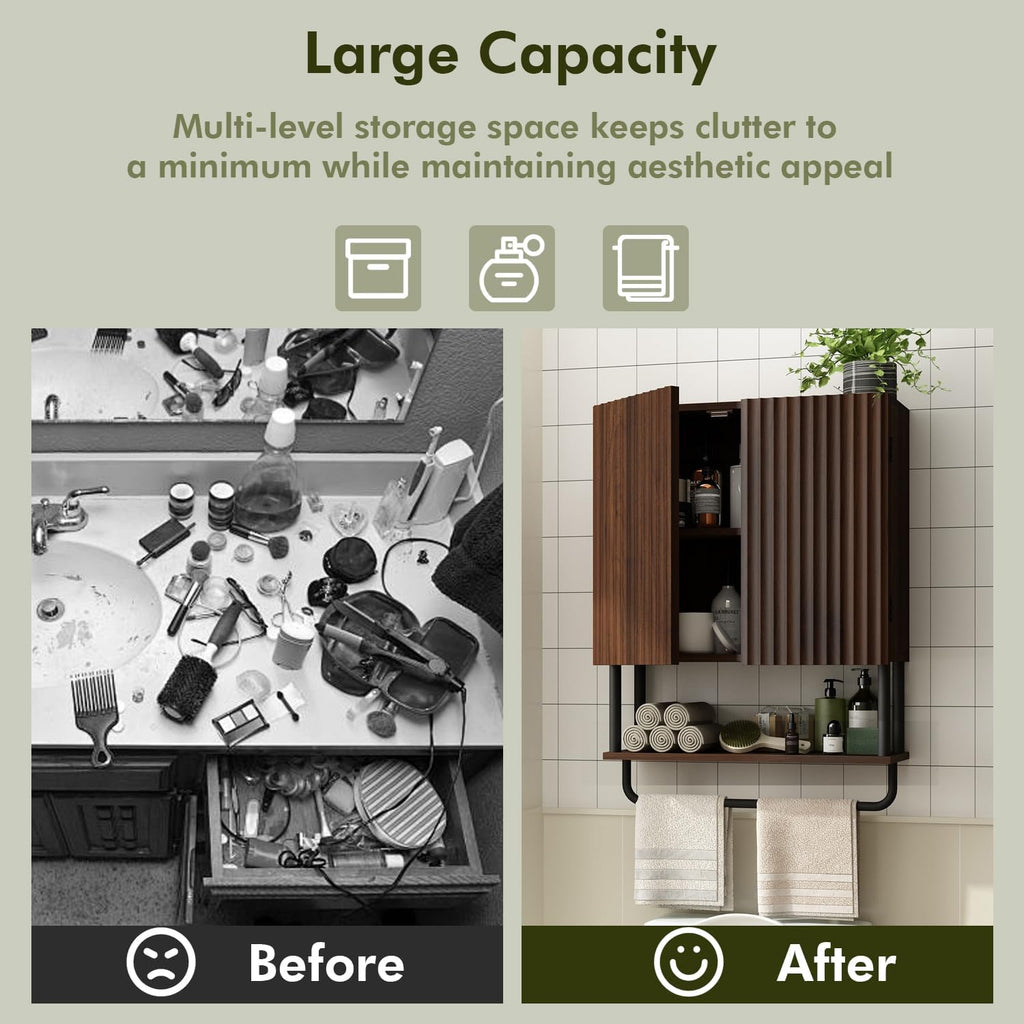 Fluted 2 Doors 3-Tier Bathroom Wall Cabinet H227672