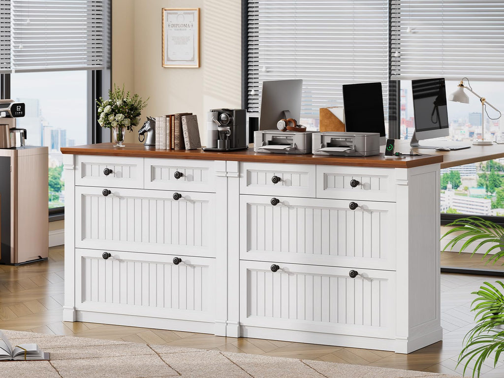 White Brown 4 Drawer Wood File Cabinet with Power Outlets S299509