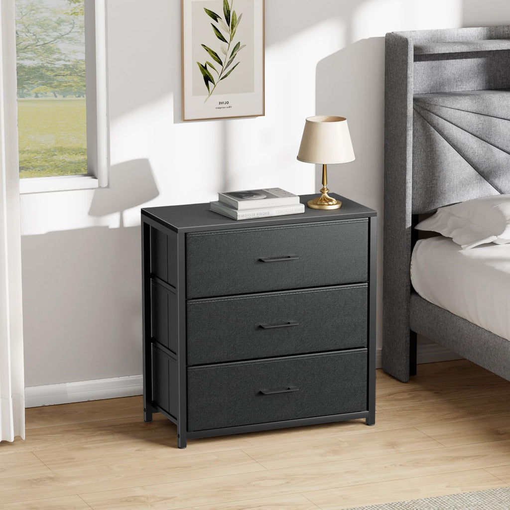 Black 3 Fabric Drawer Nightstand Y291352