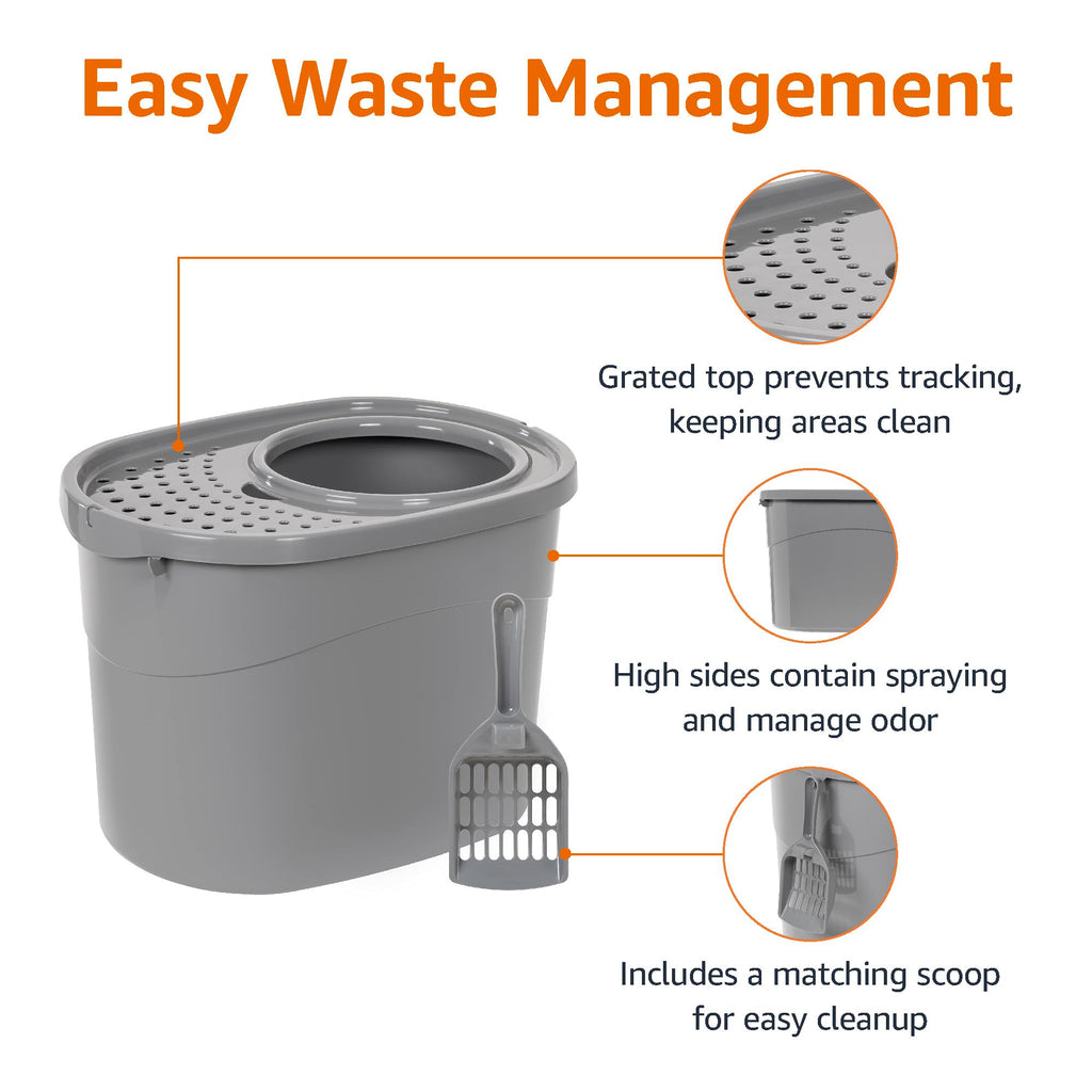Large Top Entry Cat Litter Box with High Sides and Scoop O1872