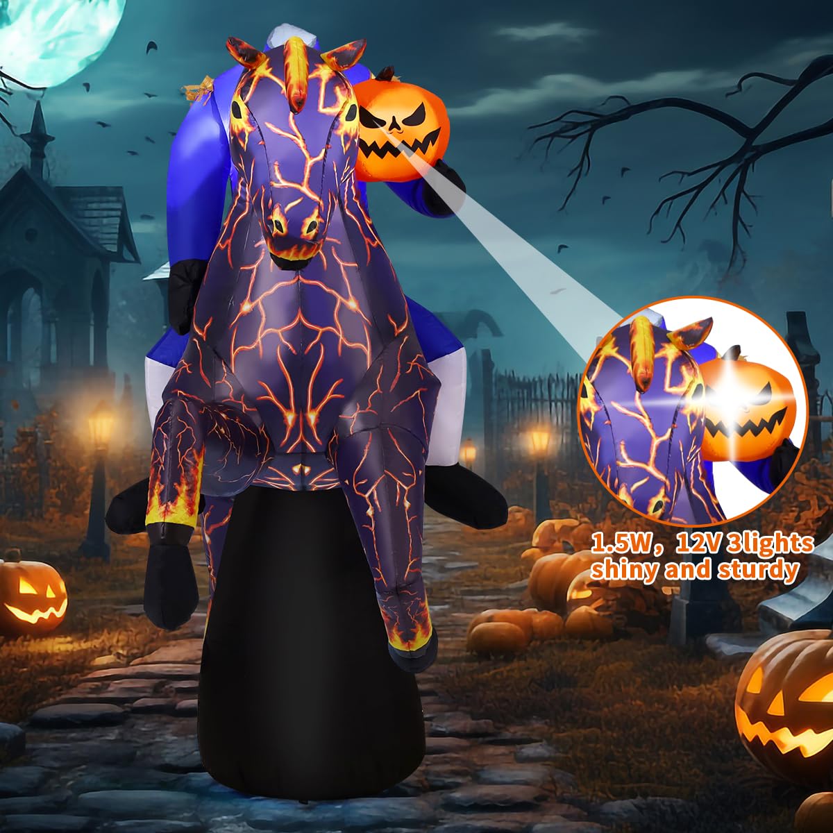 6FT Halloween Inflatables Headless Horseman with Built-in LEDs E962288