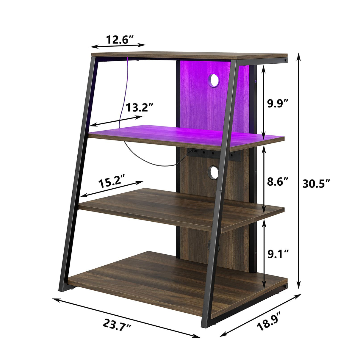 4-Tier Corner AV Media Stand with Charge Station I14909