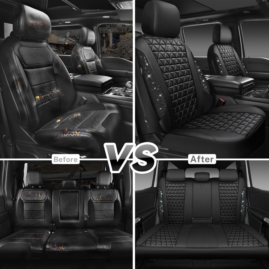 Black Leather Car Seat Covers Full Set W4046