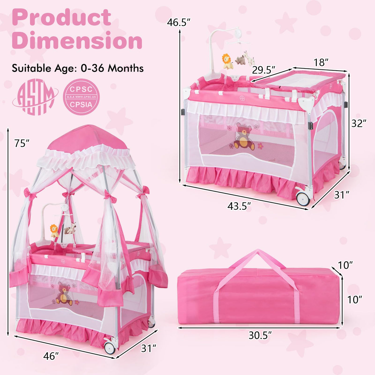 4-in-1 Baby Playard with Bassinet, Changing Table and Carry Bag R520