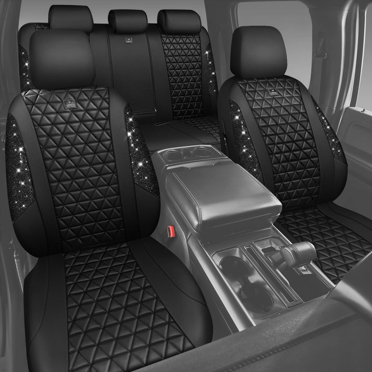 Black Leather Car Seat Covers Full Set W4046