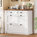 White Brown 4 Drawer Wood File Cabinet with Power Outlets S299509
