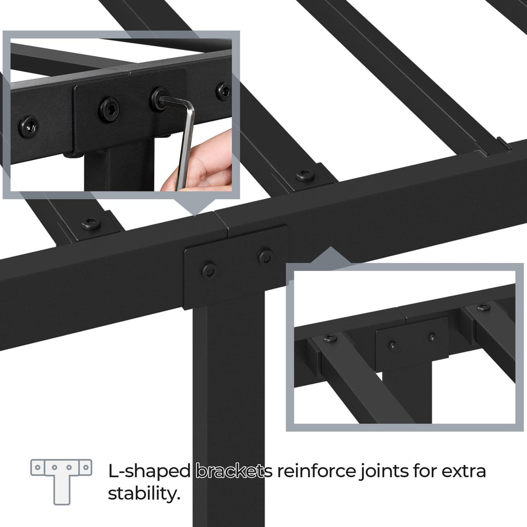 Black Full Metal Platform Bed Frame with Headboard S594949