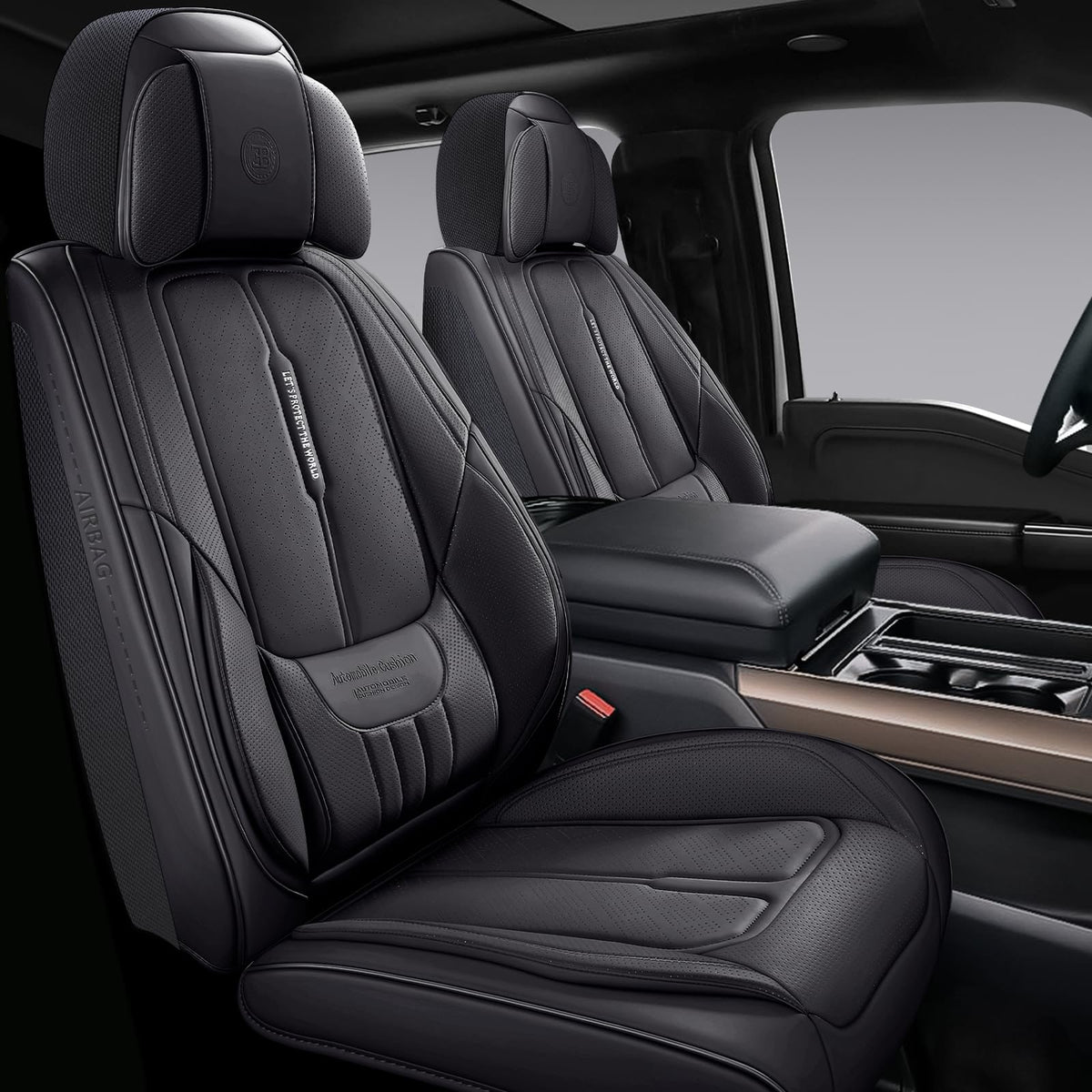 Black Leather 5-Seats Car Seat Covers J5765