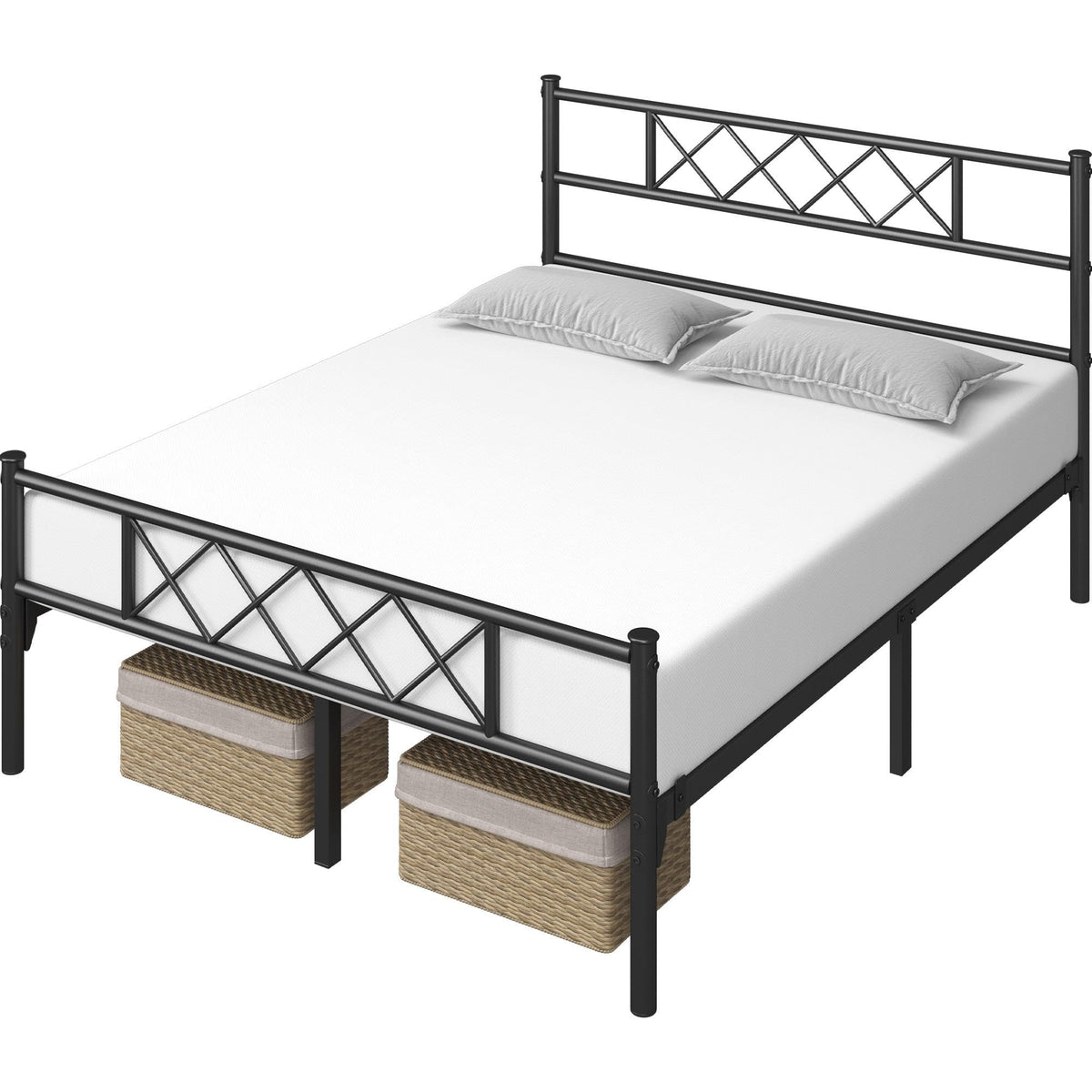 Black Full Metal Platform Bed Frame with Headboard S594949
