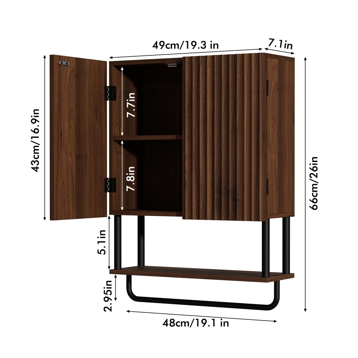 Fluted 2 Doors 3-Tier Bathroom Wall Cabinet H227672