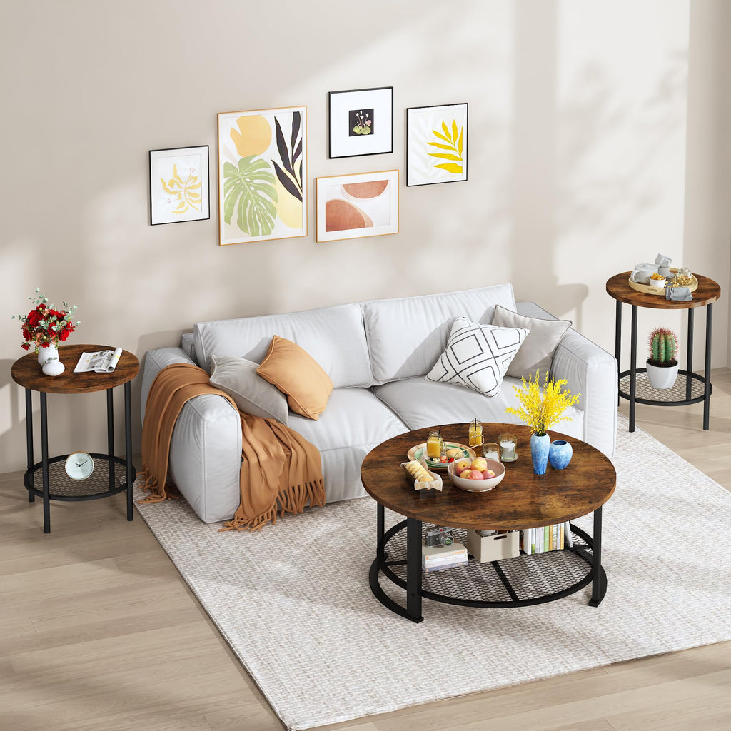 3-Piece Round Coffee Table Set with Storage N1482