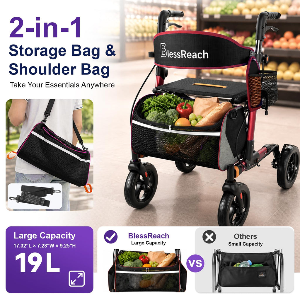 Lightweight Red Rollator Walker with Seat Y834590