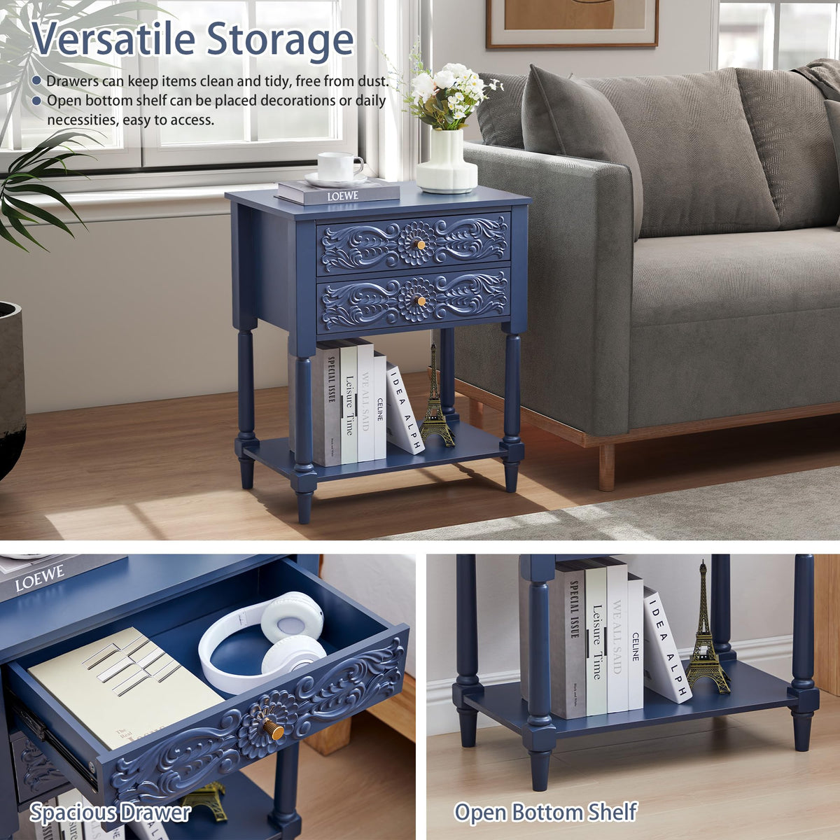 Farmhouse Bedside Table with 2 Drawers S446132
