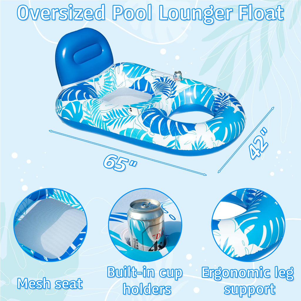 2 Pack Inflatable Pool Float Lounger with Cup Holder K4347