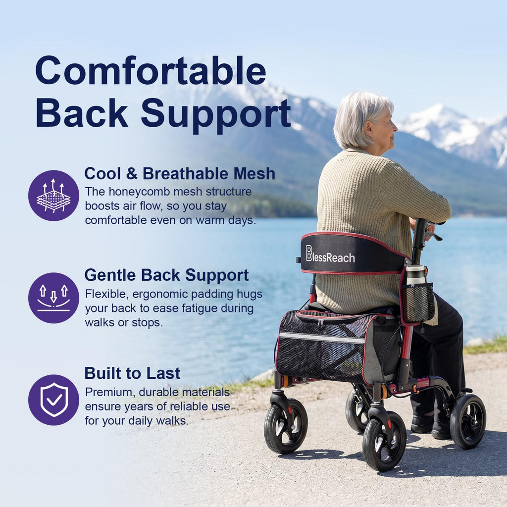 Lightweight Red Rollator Walker with Seat Y834590