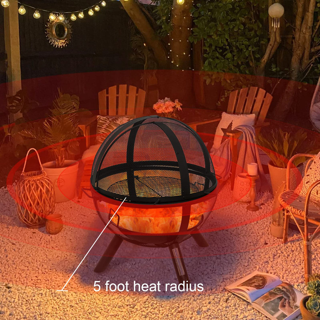 Black Round Fire Pit with BBQ Grill J2404