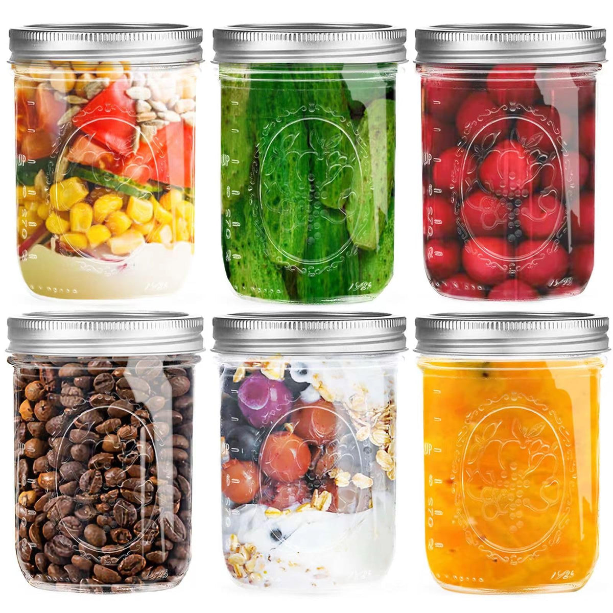 16 oz Wide Mouth Glass Mason Jars with Lids, 6 Pack N411755