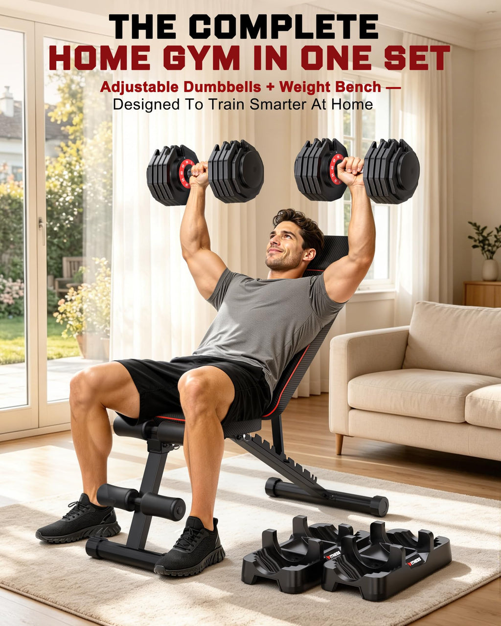 Adjustable Dumbbell Set with Workout Bench L337