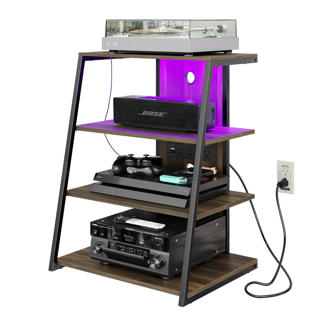 4-Tier Corner AV Media Stand with Charge Station I14909