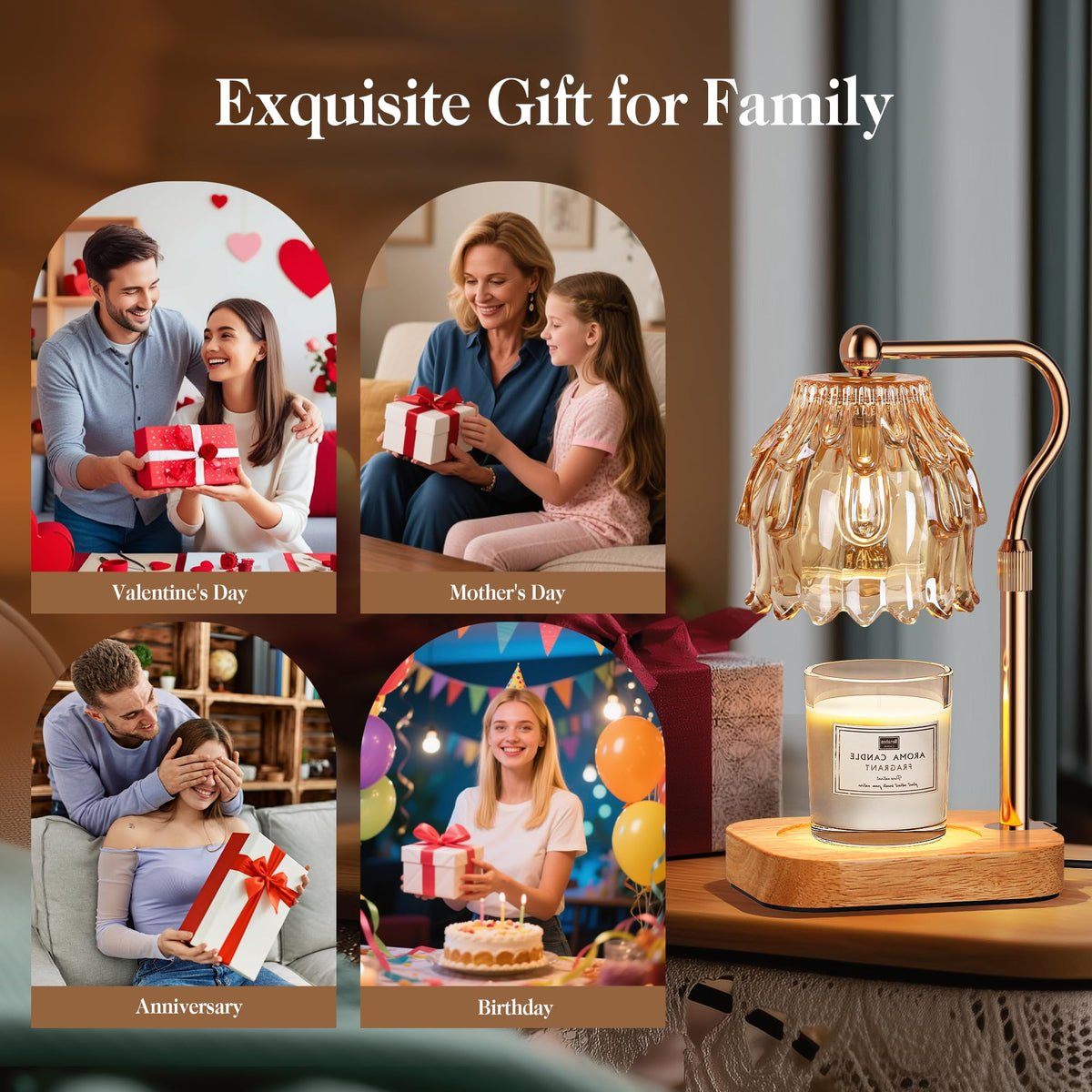 Candle Warmer Lamp with Timer Dimmer Adjustable Height Glass H76751