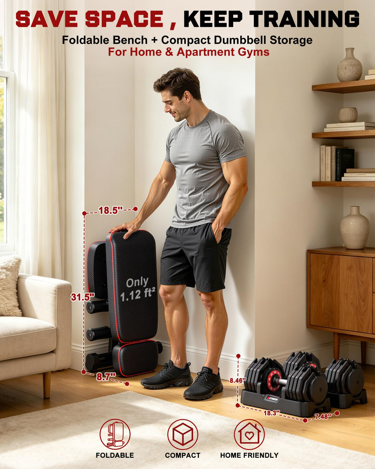 Adjustable Dumbbell Set with Workout Bench L337