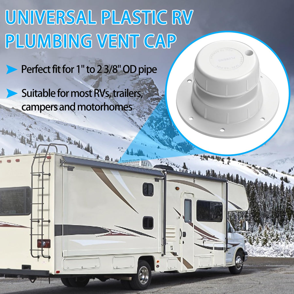 RV Plumbing Vent Cap Fits 1 to 2 3/8 Inch Pipe White 2 Pack C61829