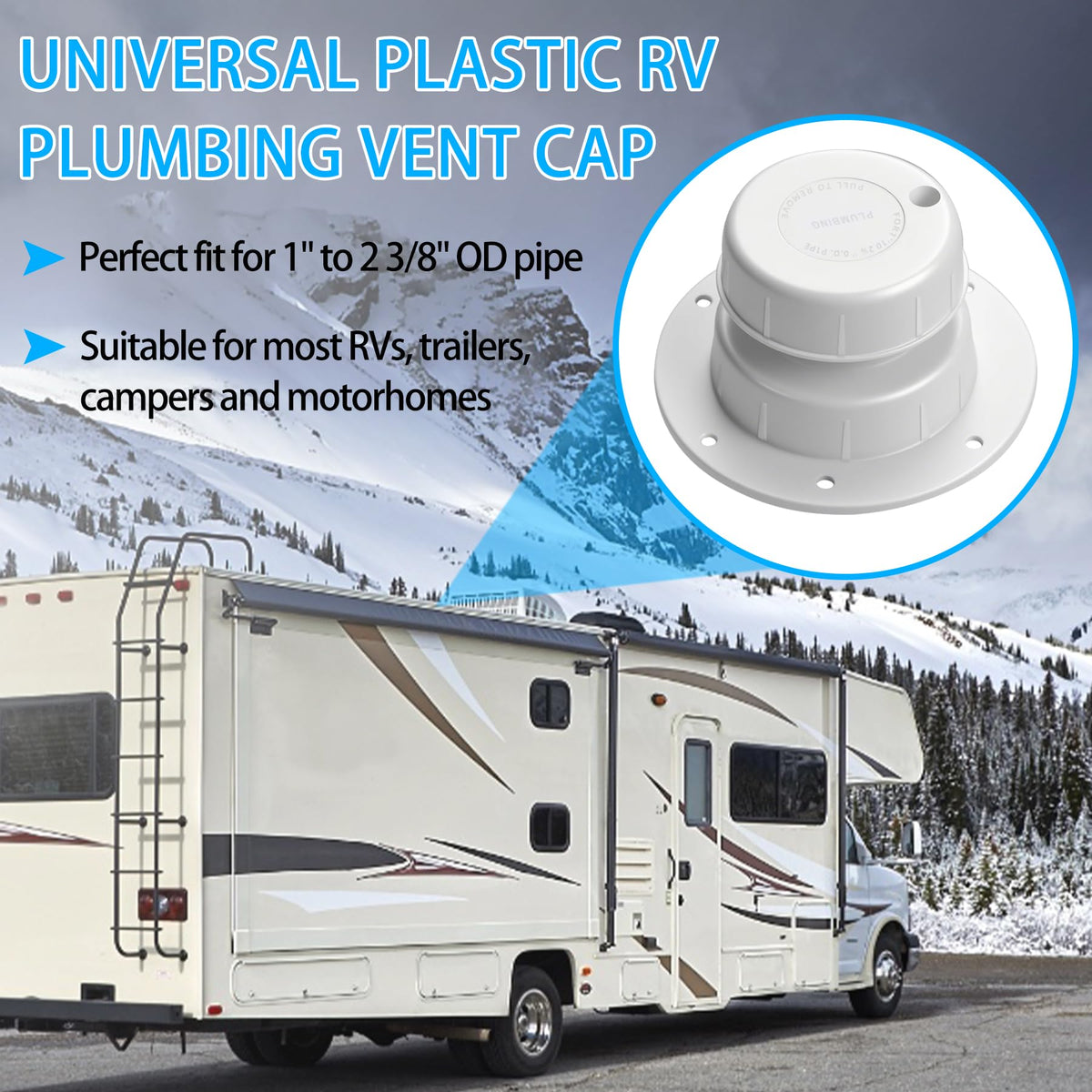 RV Plumbing Vent Cap Fits 1 to 2 3/8 Inch Pipe White 2 Pack C61829
