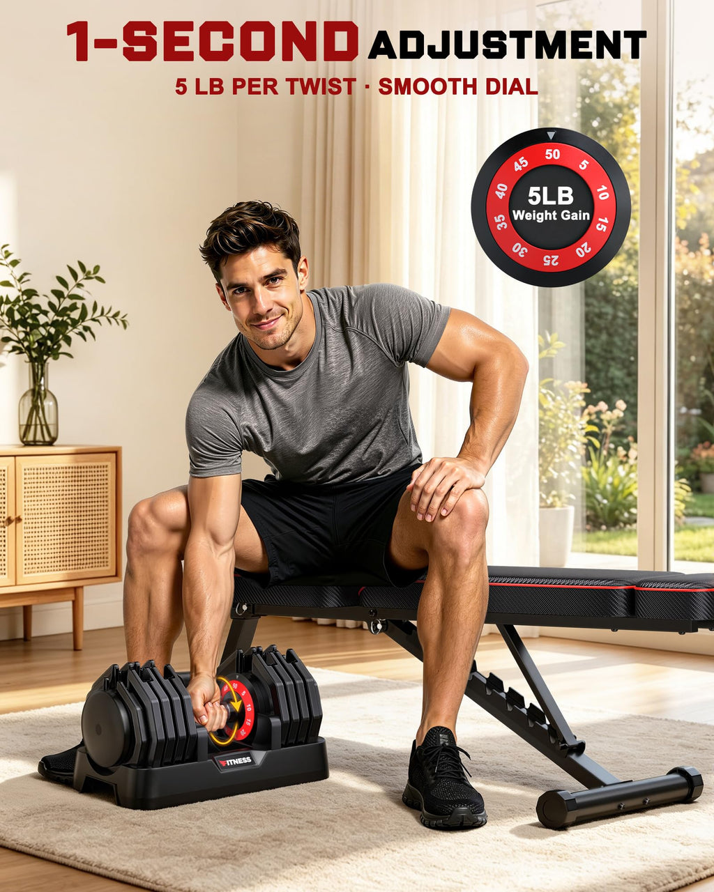 Adjustable Dumbbell Set with Workout Bench L337