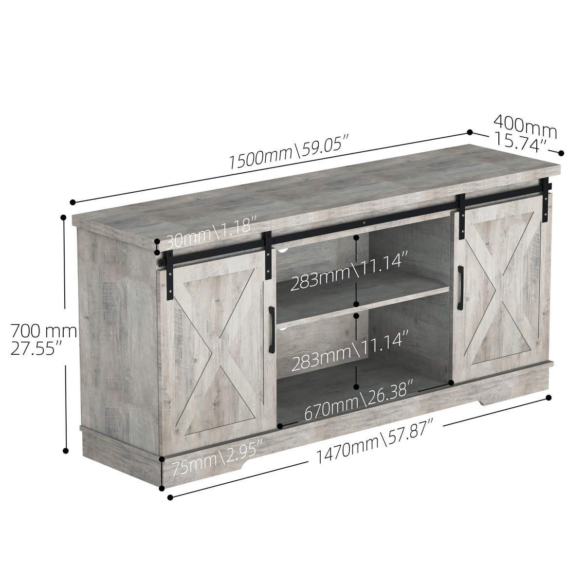 65 Inch Oak TV Stand with Storage Cabinet G690871