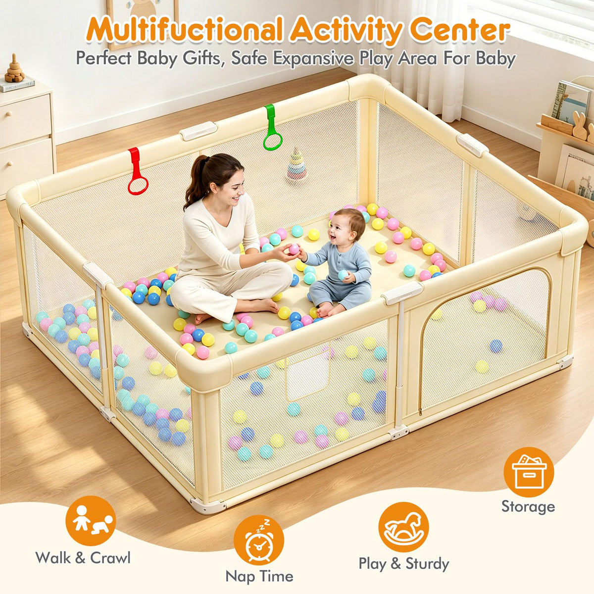Foldable Baby Playpen with Mat M739421