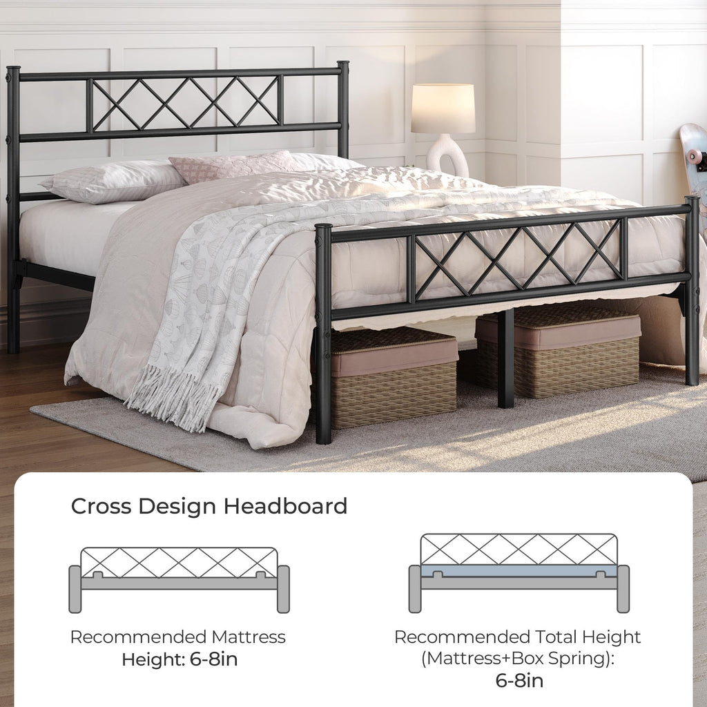 Black Full Metal Platform Bed Frame with Headboard S594949
