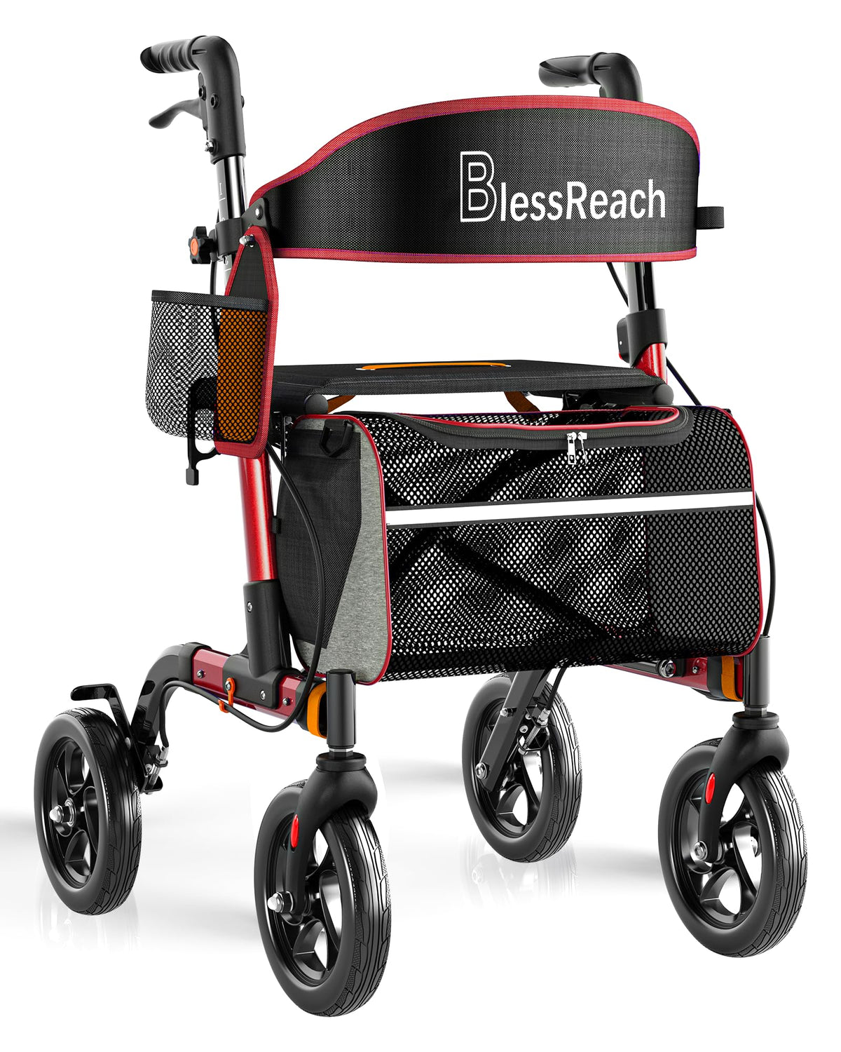 Lightweight Red Rollator Walker with Seat Y834590