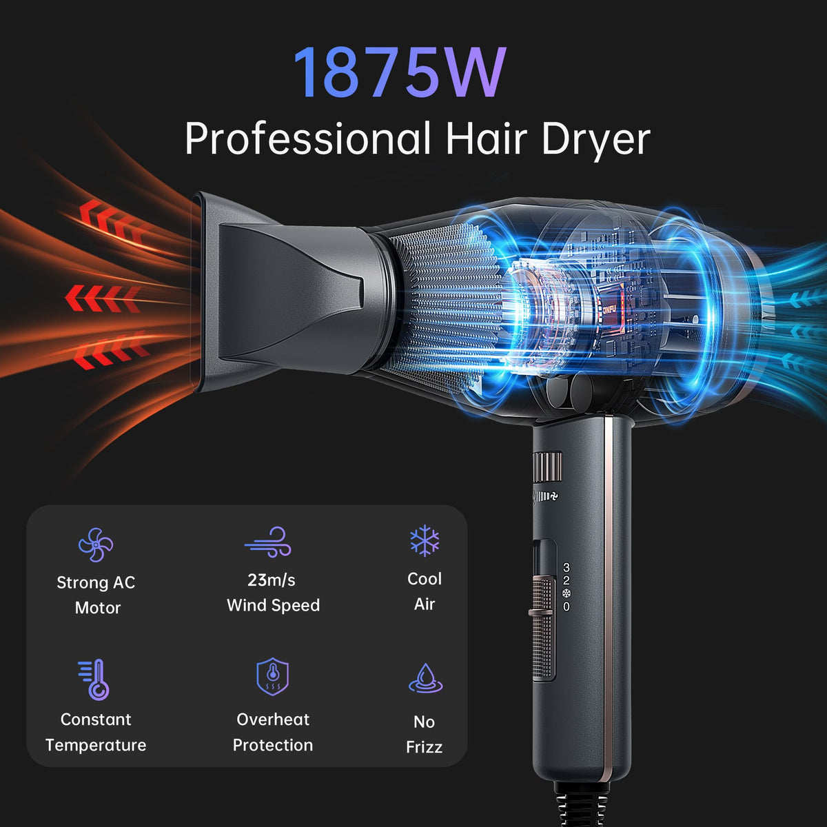 Ionic Hair Dryer with Diffuser 1875 Watt T2533