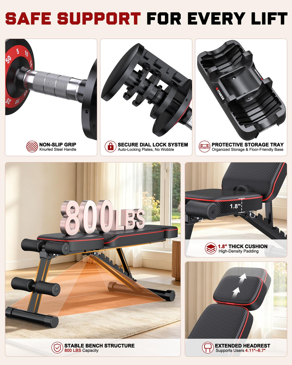 Adjustable Dumbbell Set with Workout Bench L337