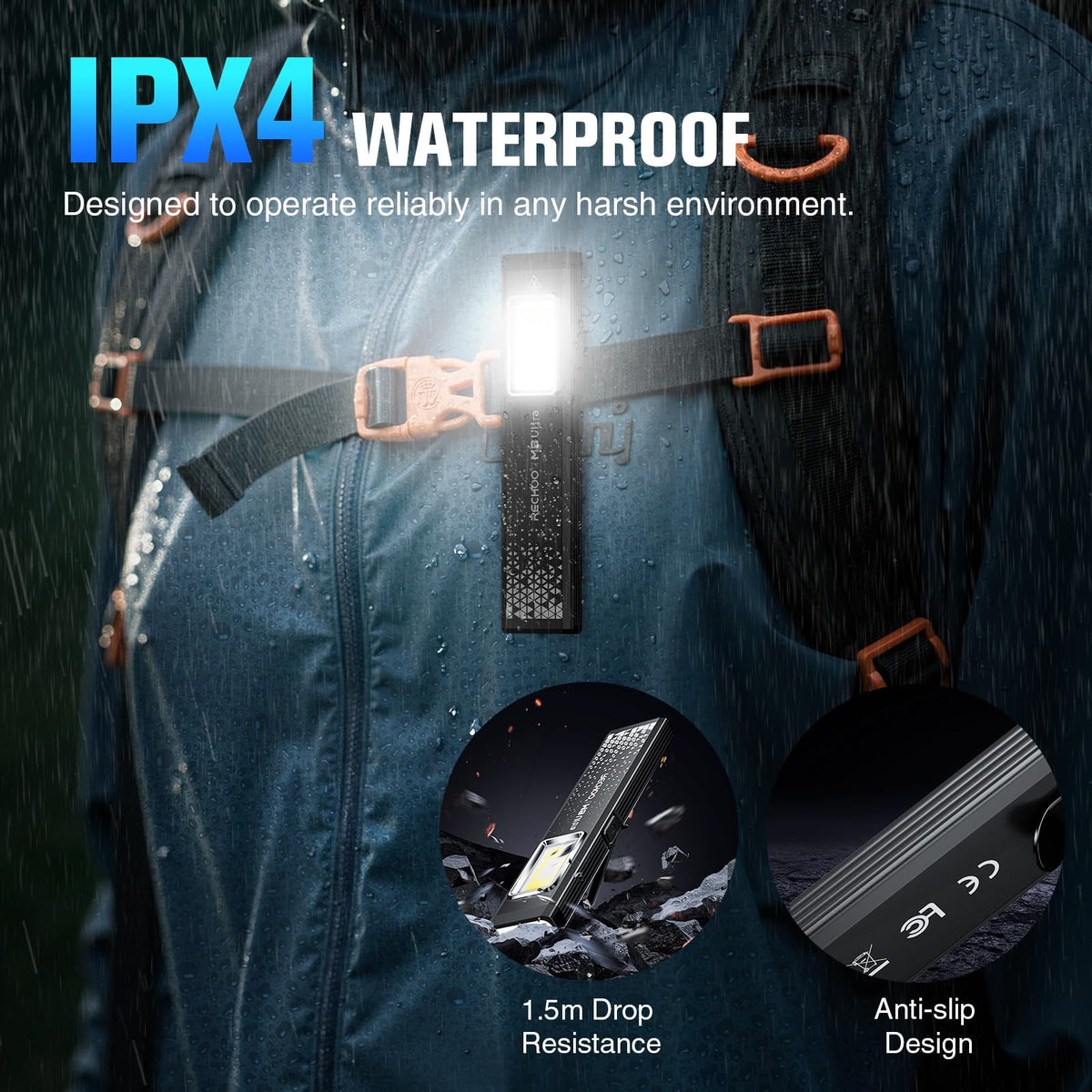 Flat EDC Rechargeable Flashlight with Magnetic Base & Clip L313707
