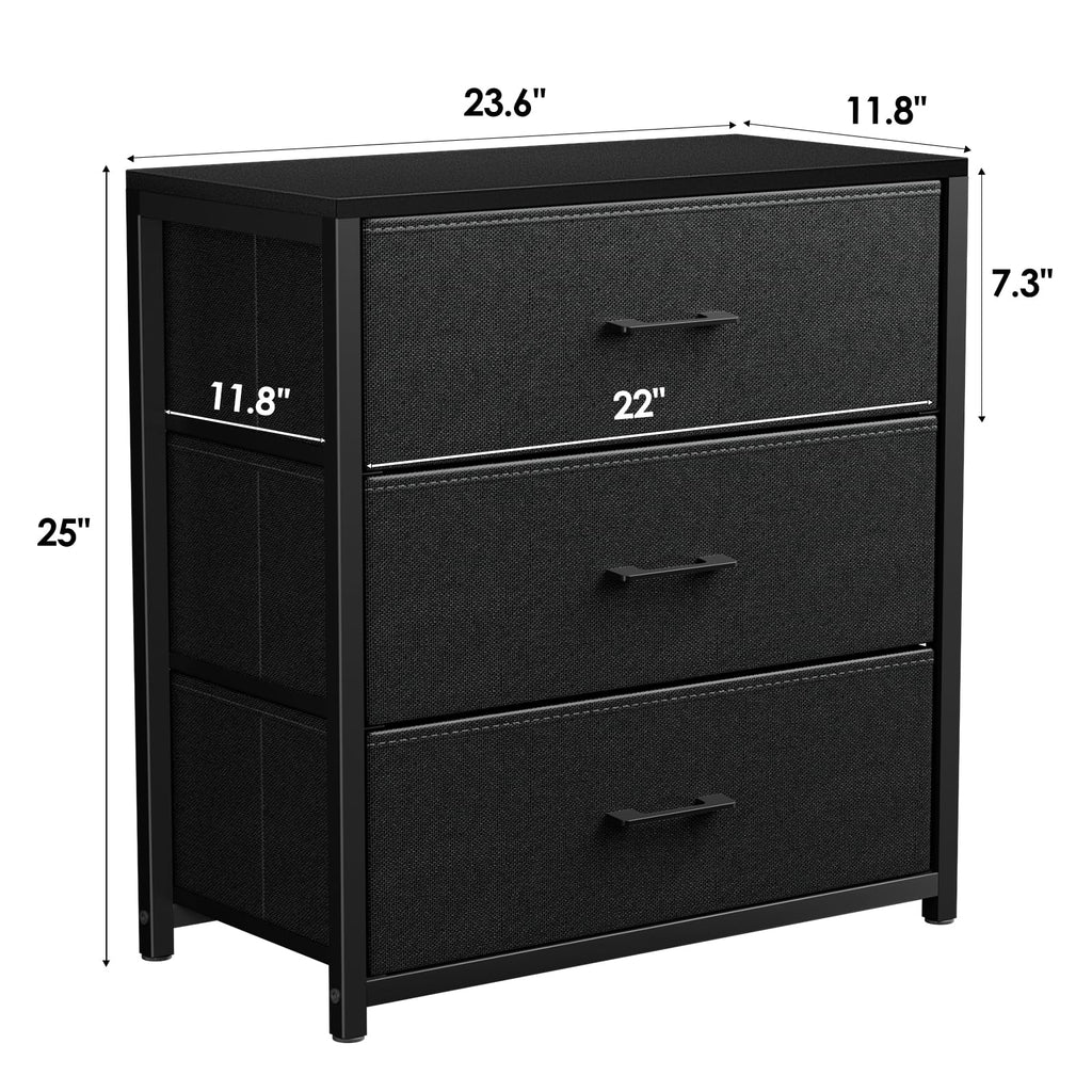 Black 3 Fabric Drawer Nightstand Y291352