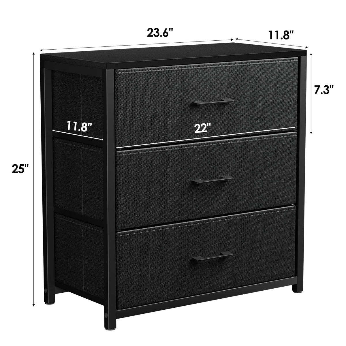 Black 3 Fabric Drawer Nightstand Y291352