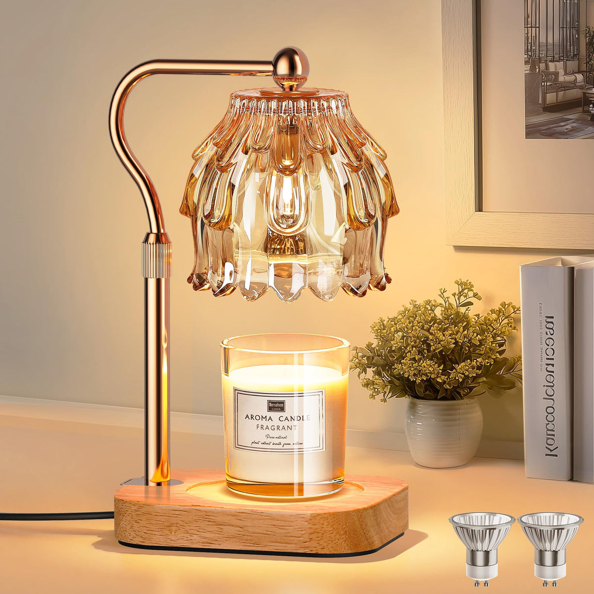 Candle Warmer Lamp with Timer Dimmer Adjustable Height Glass H76751