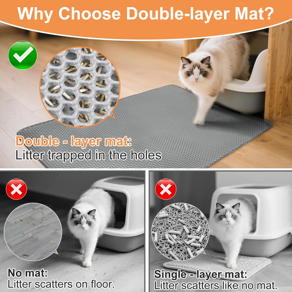 XXL Gray Double-Layer Cat Litter Mat S602