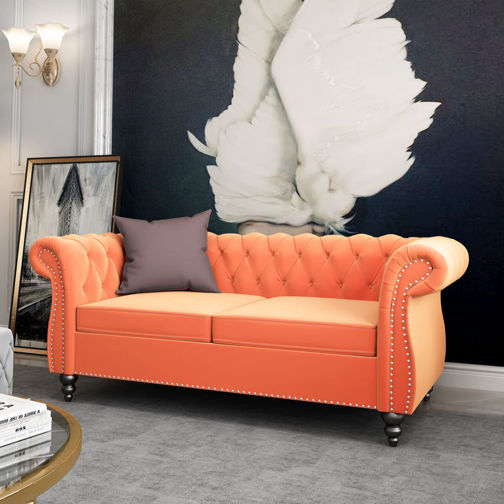Orange Velvet 2 Seater Sofa Z694