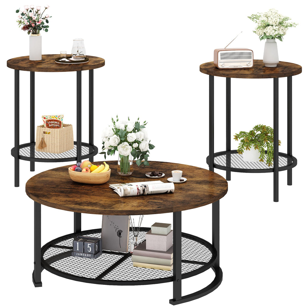 3-Piece Round Coffee Table Set with Storage N1482