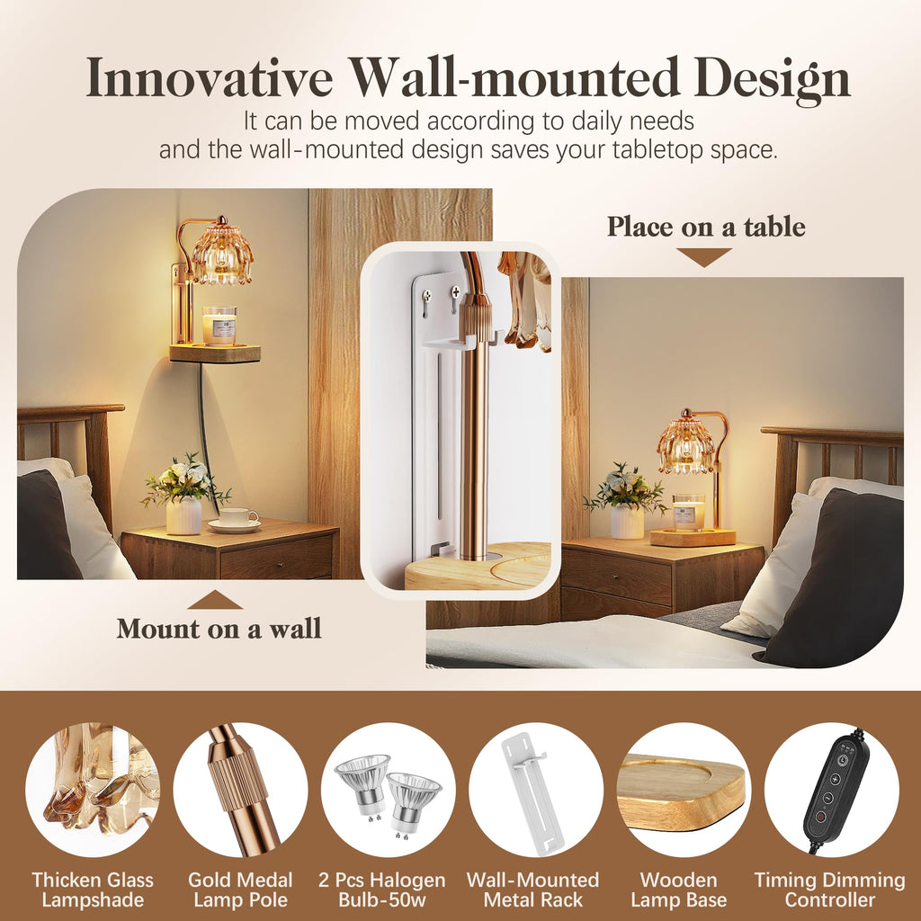 Candle Warmer Lamp with Timer Dimmer Adjustable Height Glass H76751