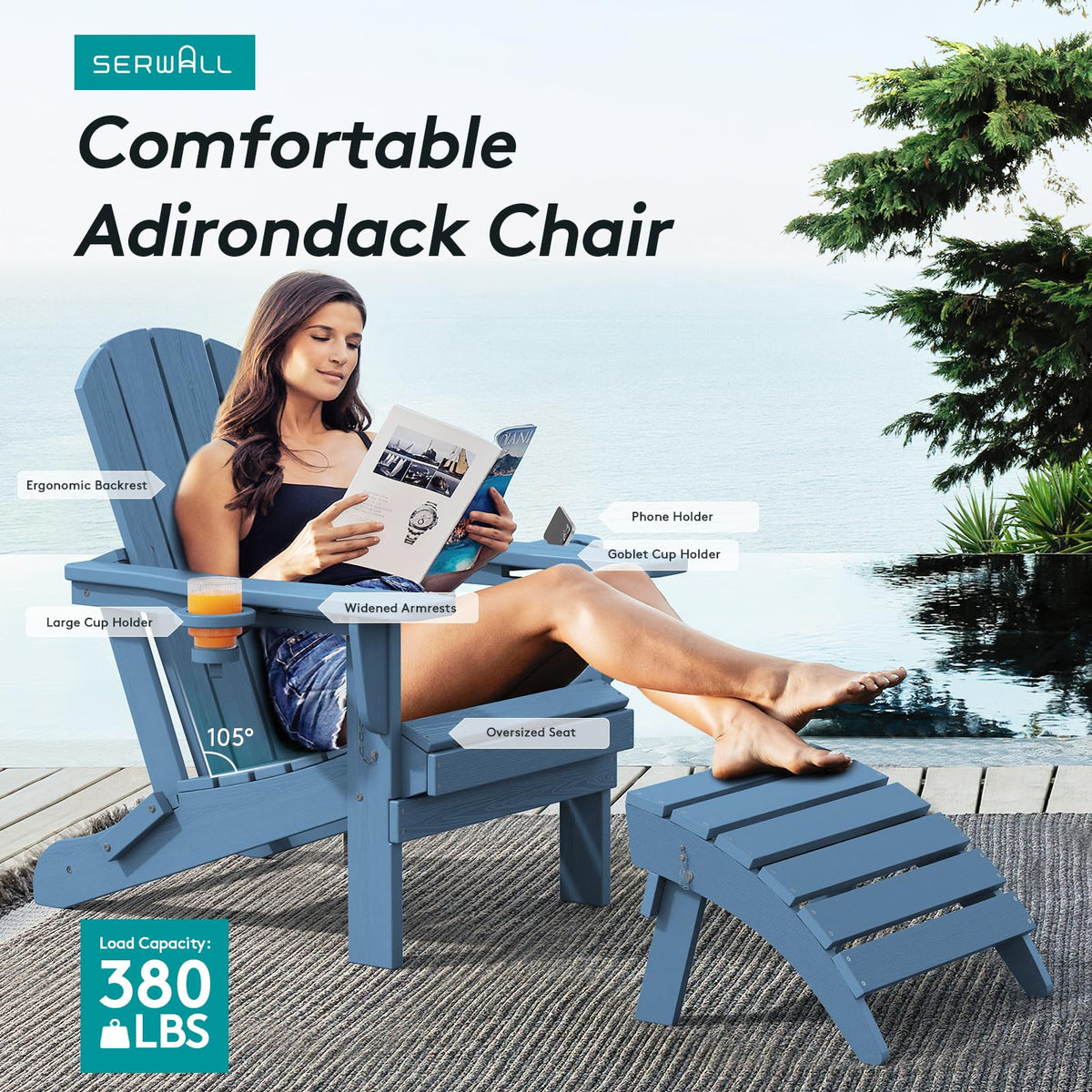 Blue Foldable Adirondack Chair Set of 2 with Cup Holders V414533