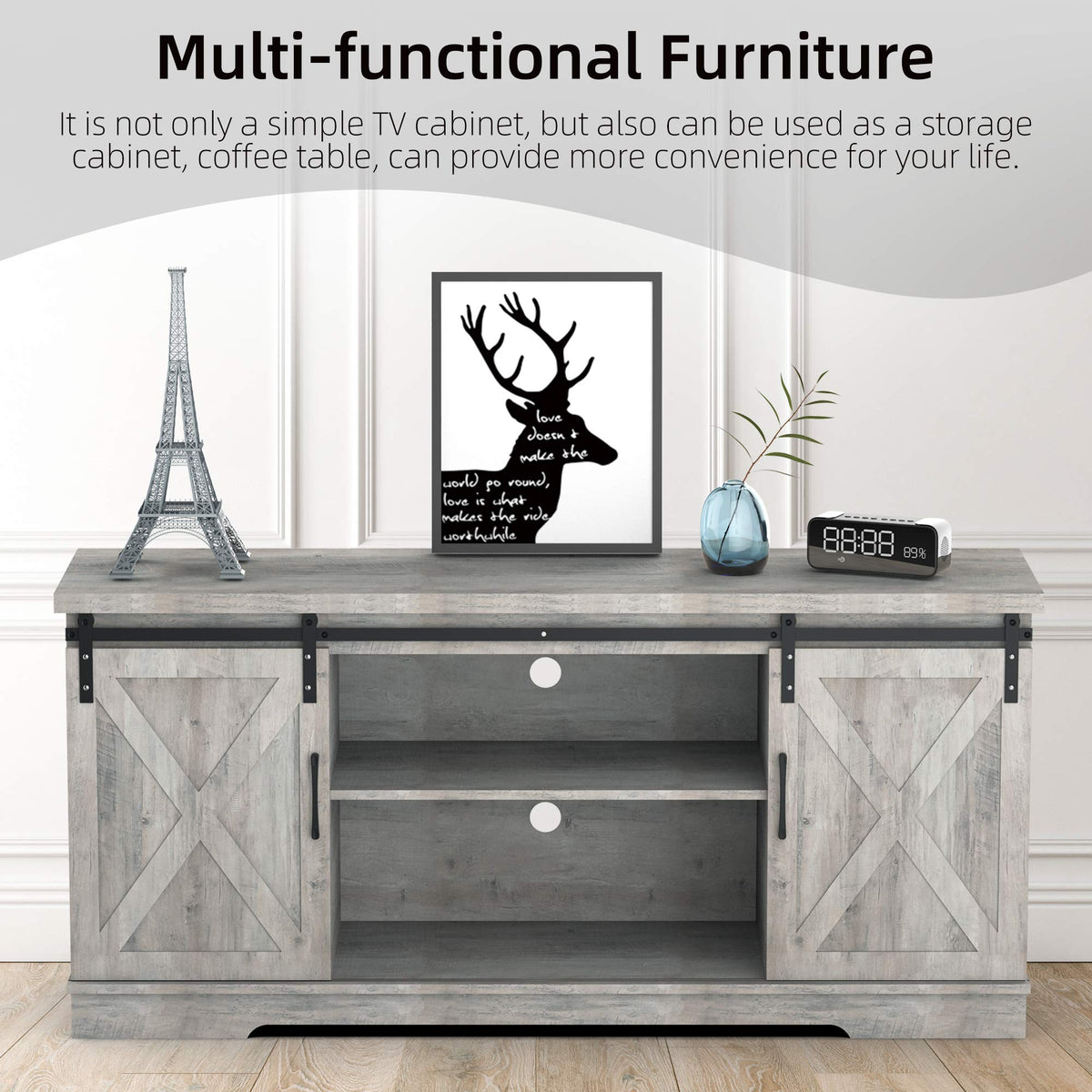 65 Inch Oak TV Stand with Storage Cabinet G690871